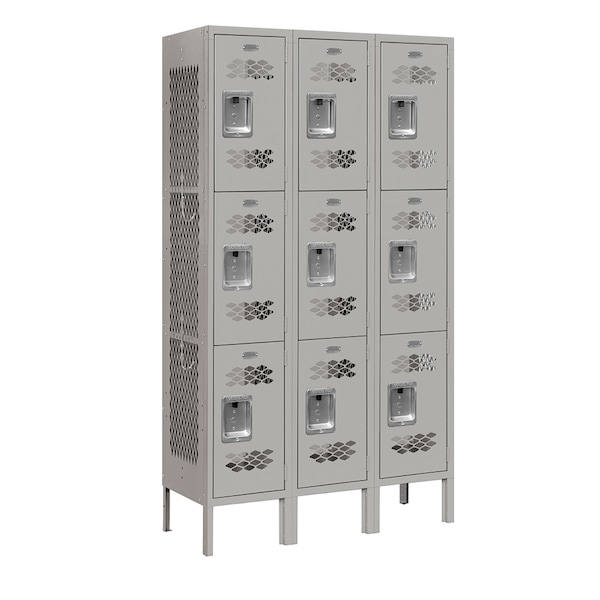 Salsbury Industries 3 Tier Vented Locker, 36"Wx66"Hx12"D, 9 Door, Gray, Unassembled 73352GY-U - main
